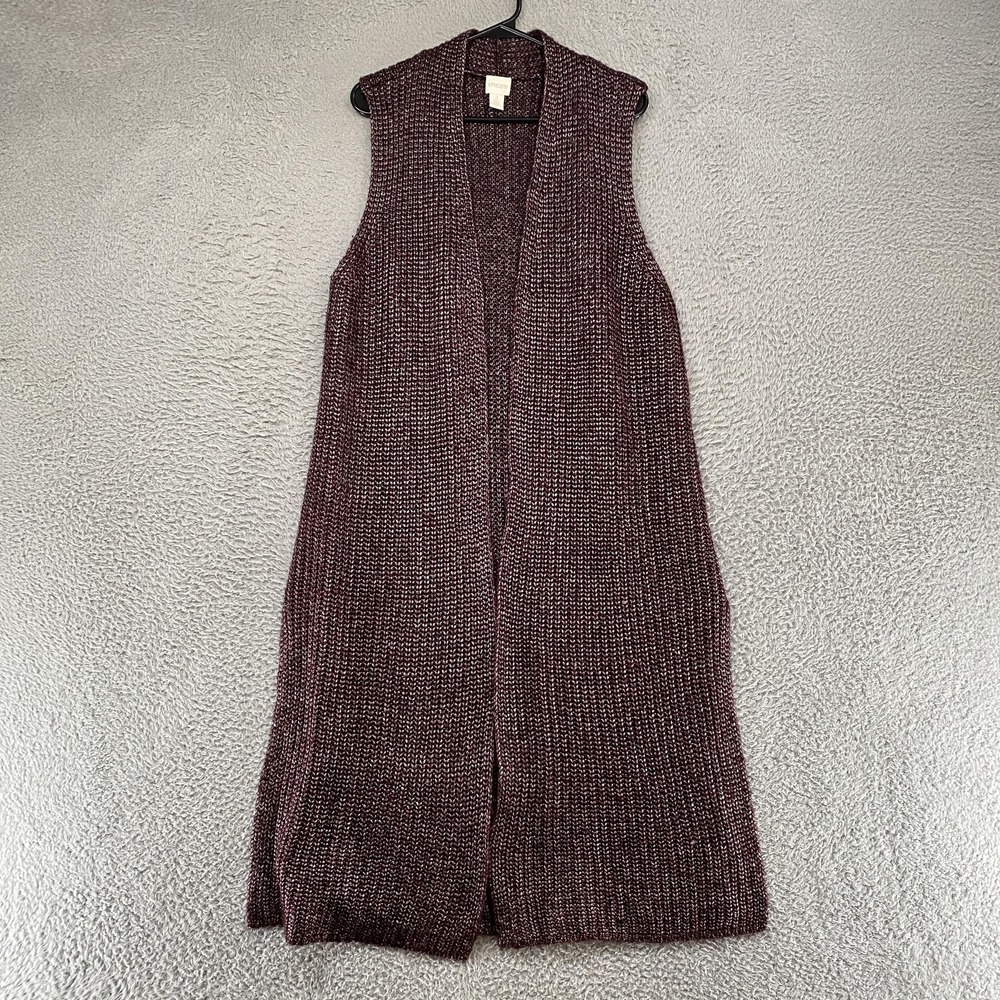 Chicos Sweater Vest Womens 1/M Purple Longline Open Front Chunky Knit Layer Fall